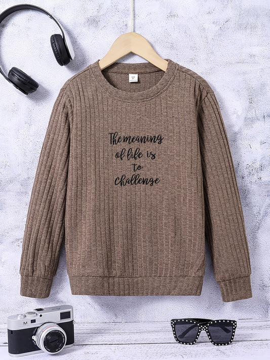 Boys Letter Embroidered Sweatshirt Crew Neck Tops