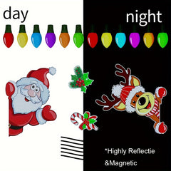 Christmas Magnets Decor Reflective Santa Bulb Car Refrigerator Stickers