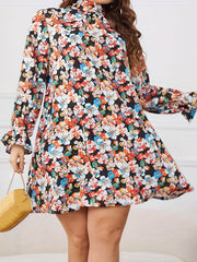 Floral Print Flounce Sleeve Tie Back High Neck Mini Dress