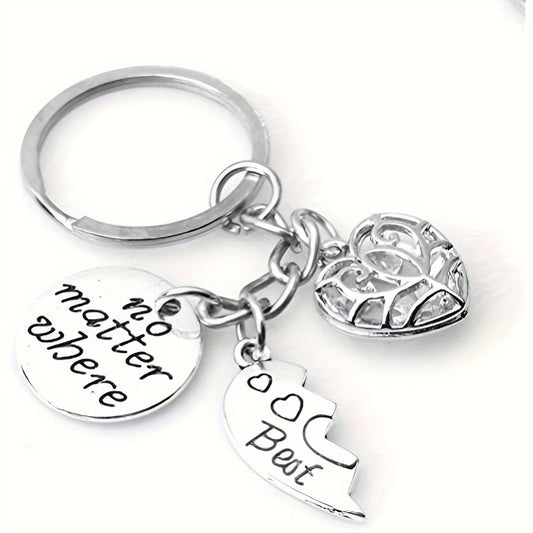 2pcs Heart Keychain Stainless Steel Bag Backpack Pendant Gift