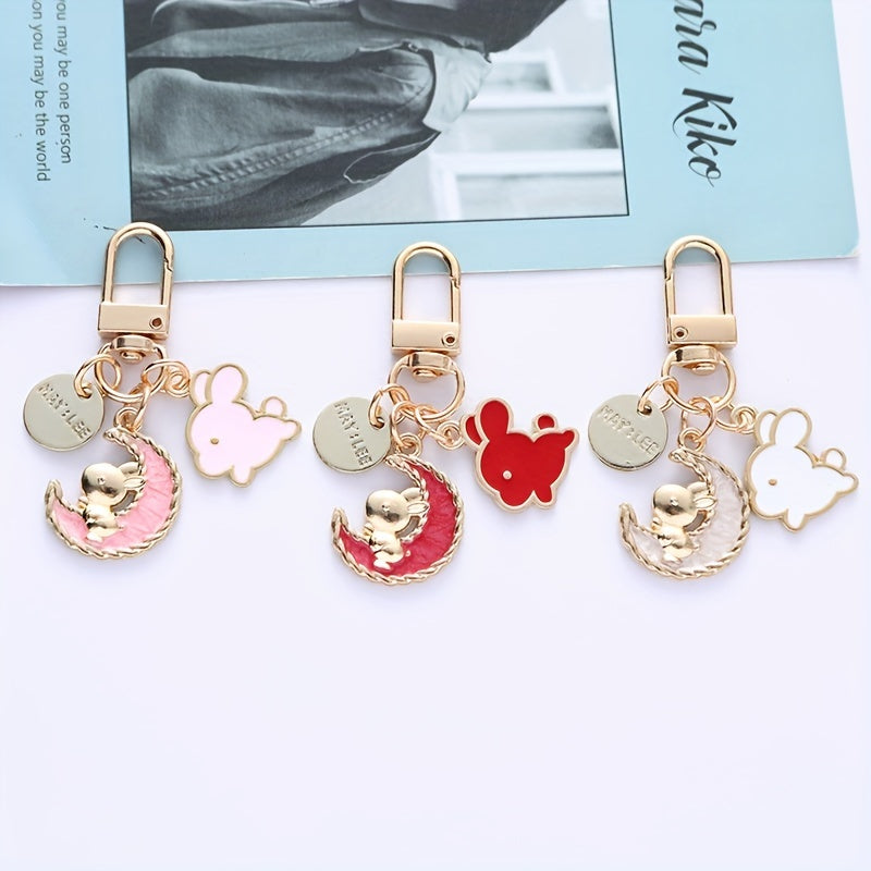 Cartoon Moon Rabbit Keychain For Girls Women Bunny Bag Pendant