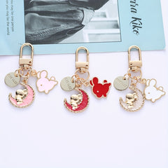 Cartoon Moon Rabbit Keychain For Girls Women Bunny Bag Pendant