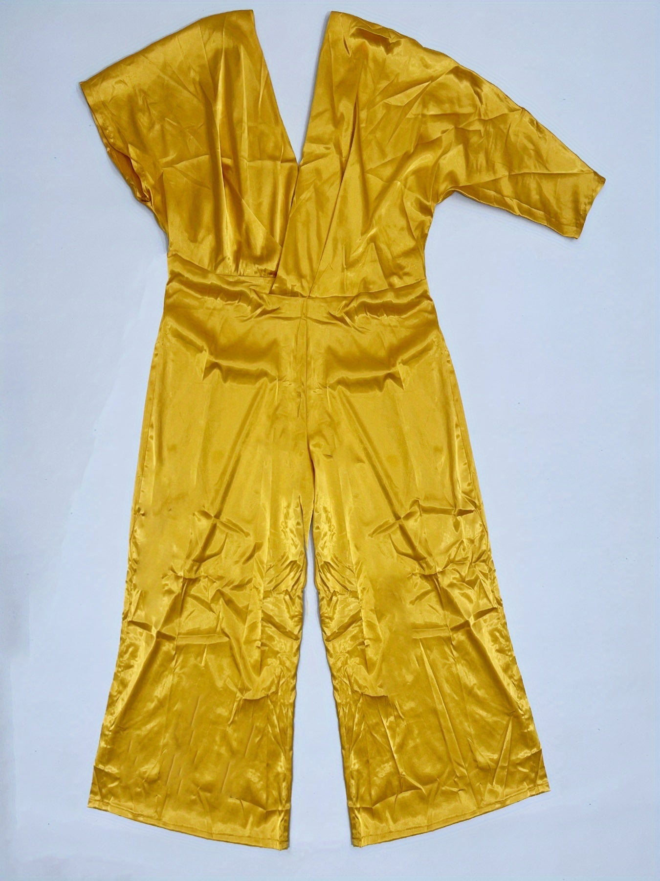  Sexy Jumpsuit Women's Plus Solid Satin Batwing Sleeve V Neck