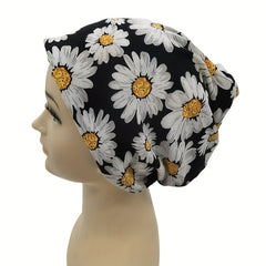 Vintage Daisy Flower Print Beanie Turban Cap Women Elastic Headband