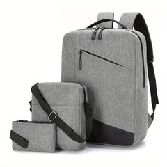 Men's 3pc Backpack Crossbody Bag Set with USB Interface