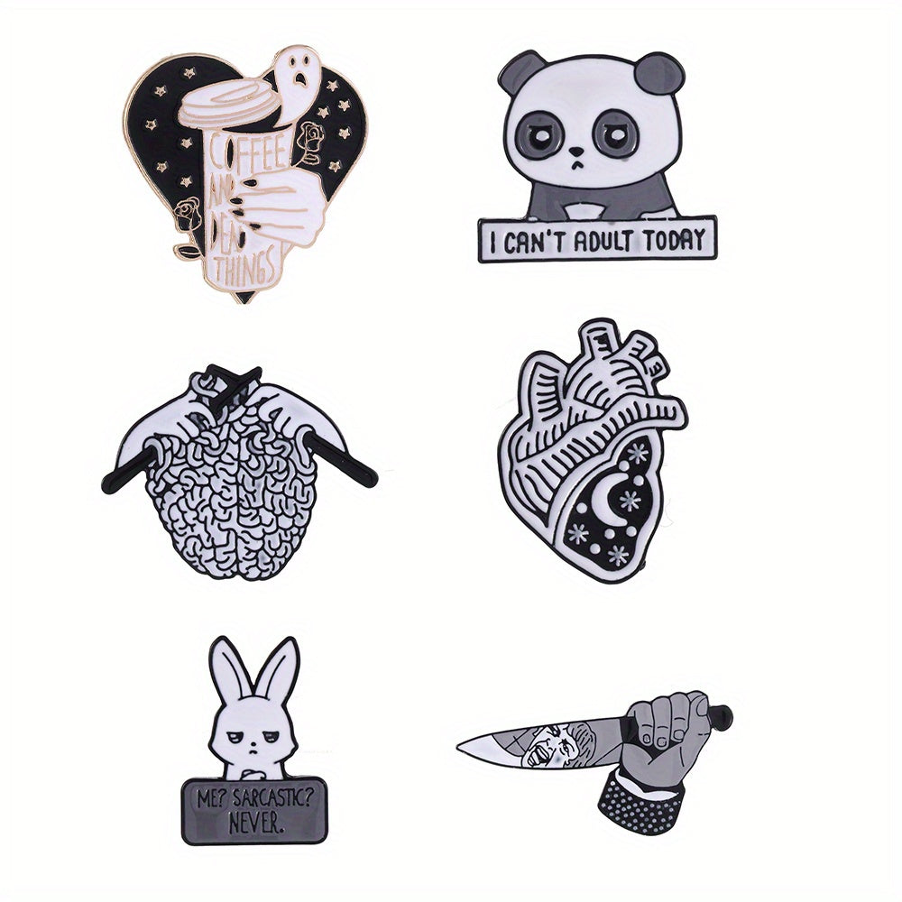 6pcs Cartoon Animal Alloy Badges Funny Horror Metal Brooch Costume