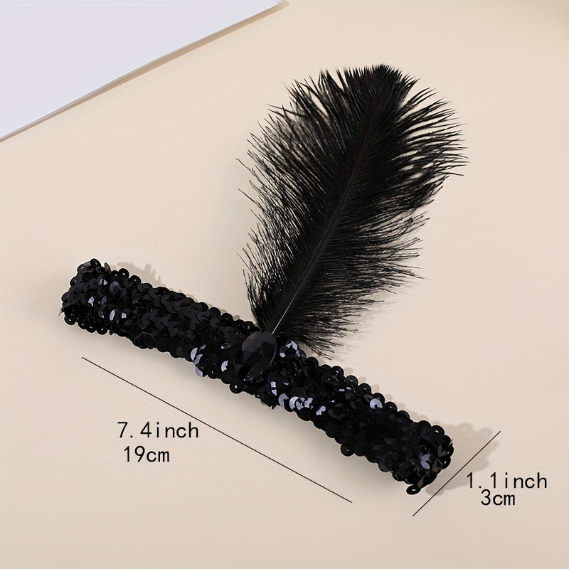 Feather Sequin Headband Crystal Head Piece Hair Accessory