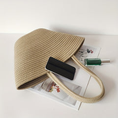 Minimalist Straw Satchel Bag Solid Handbag Travel Storage Bag