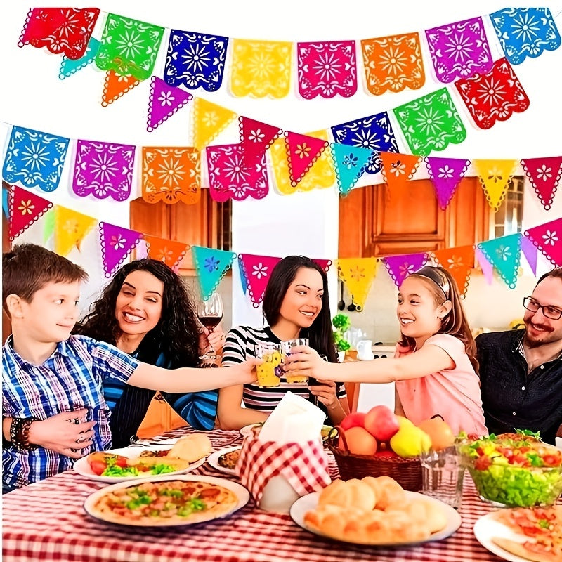 4pcs Mexican Party Banners Colorful Lineup Square Triangular Paper Cut Felt