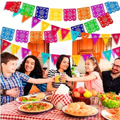 4pcs Mexican Party Banners Colorful Lineup Square Triangular Paper Cut Felt