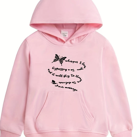 Girls Butterfly Print Hooded Sweatshirt Top Long Sleeve Hoodie Pullovers