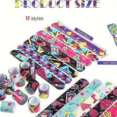 12pcs 80s 90s Slap Bracelets Retro Theme Party Decorations