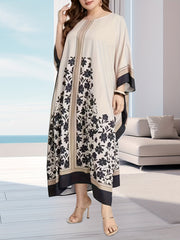  Floral Print Batwing Sleeve Cover Up Dress
