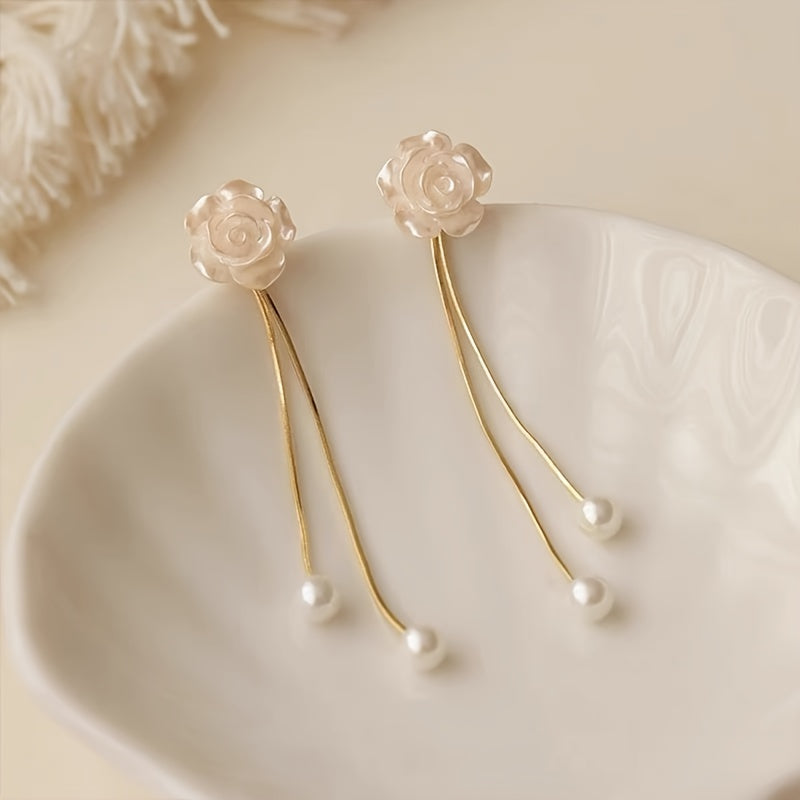Camellia Tassel Earrings 18K Plated Party Accessories