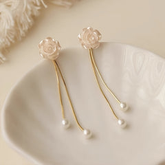 Camellia Tassel Earrings 18K Plated Party Accessories