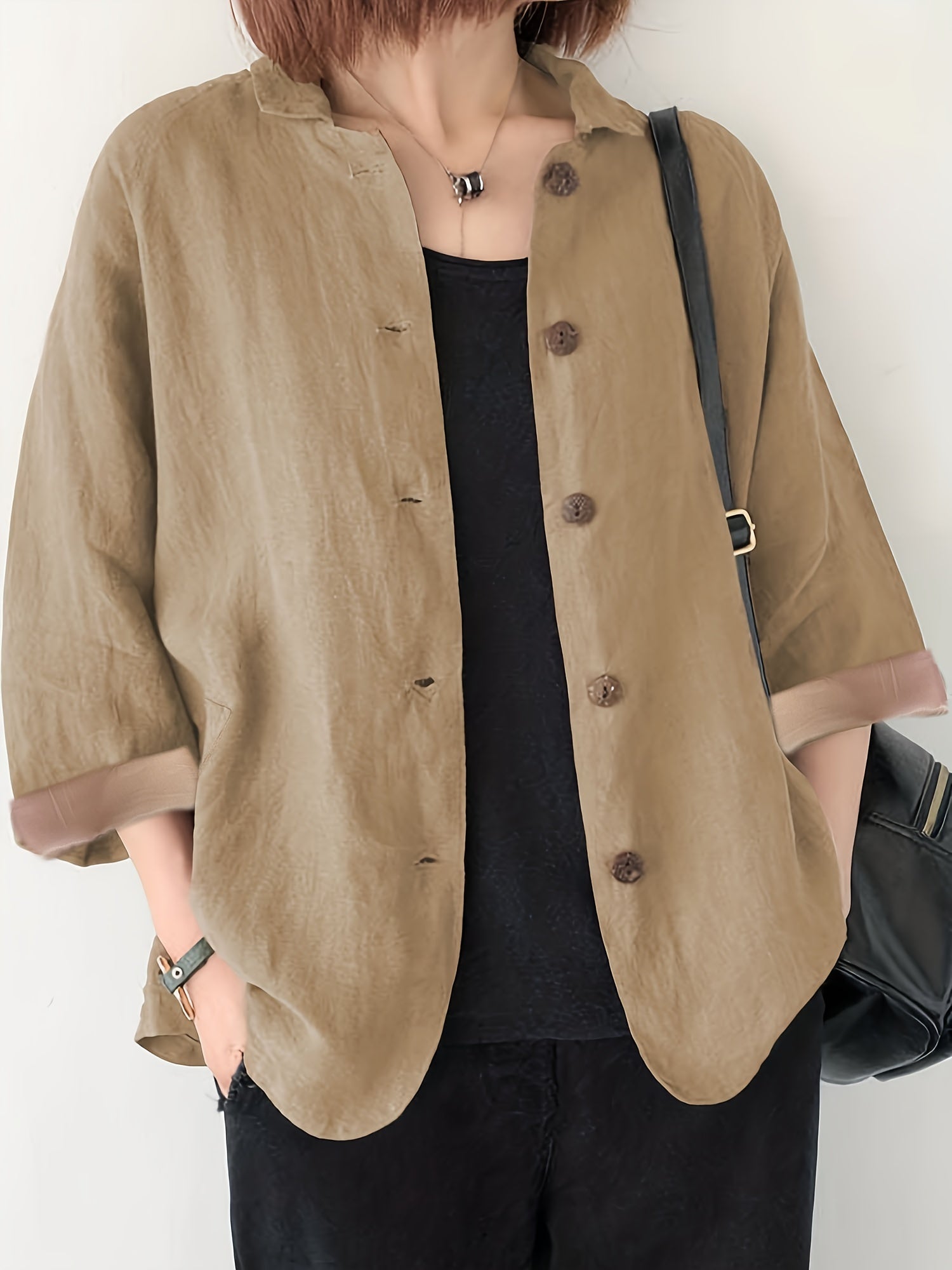 Button Front Long Sleeve Jacket Women's Outerwear