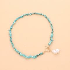 Vintage Pearl Pendant Turquoise Beaded Boho Ethnic Style Necklace