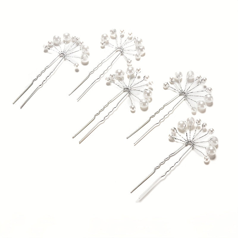 Faux Pearl Hairpin Silvery U-shaped Hair Pin Ponytail Holder