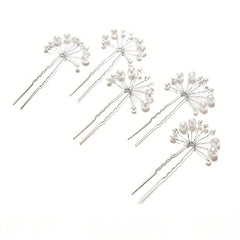 Faux Pearl Hairpin Silvery U-shaped Hair Pin Ponytail Holder