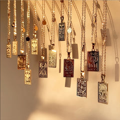 Stainless Steel Tarot Card Pendant Necklace 18K Plated Horoscope Jewelry