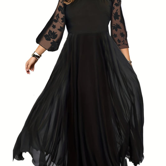  Lace Round Neck Long Sleeve Dress