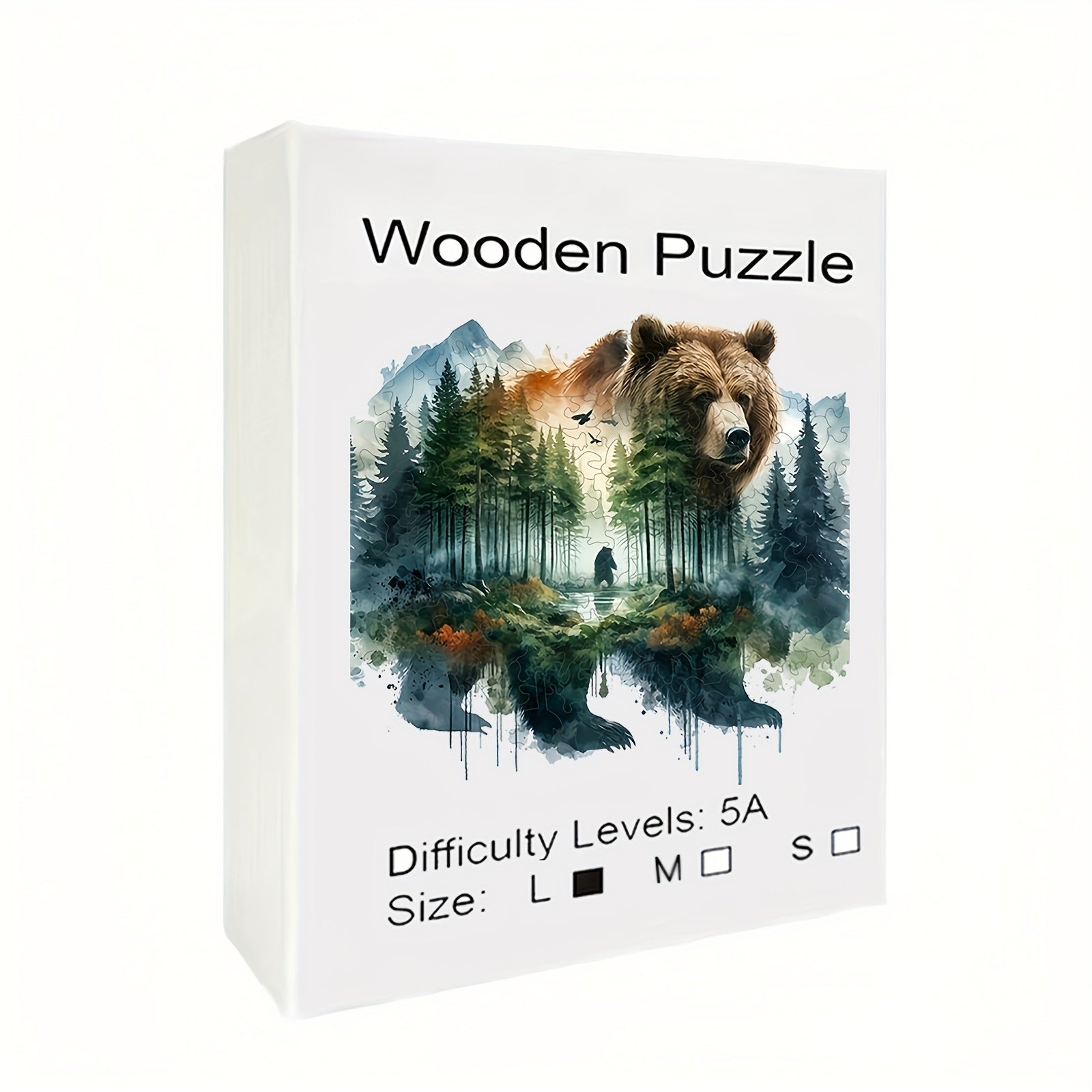 Enchanted Forest Bear Wooden Jigsaw Puzzle Animal Shaped Challenging for Adults