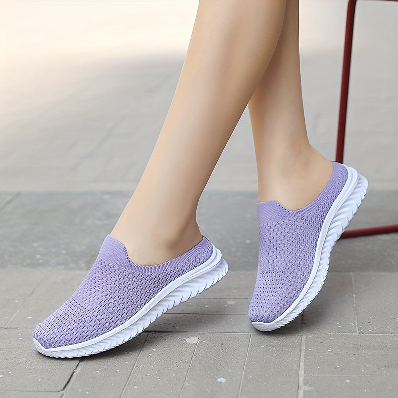 Women's Knit Mule Sneakers Slip On Flats Non Slip Outdoor Shoes