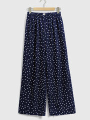  Dot Print Button Wide Leg Pants