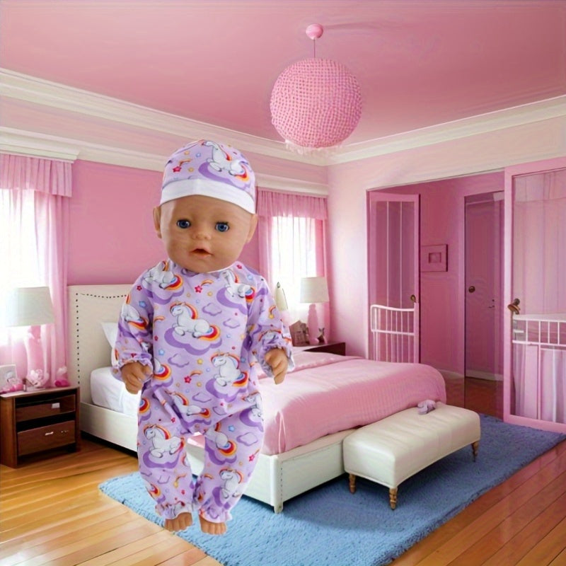 Unicorn & Shark Onesie Hat Set for 14-17 Inch Dolls