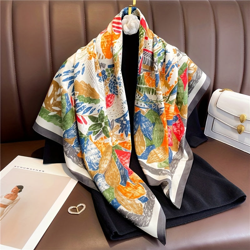 85cm Floral Square Scarf Sunproof Shawl Headband Vintage Inelastic