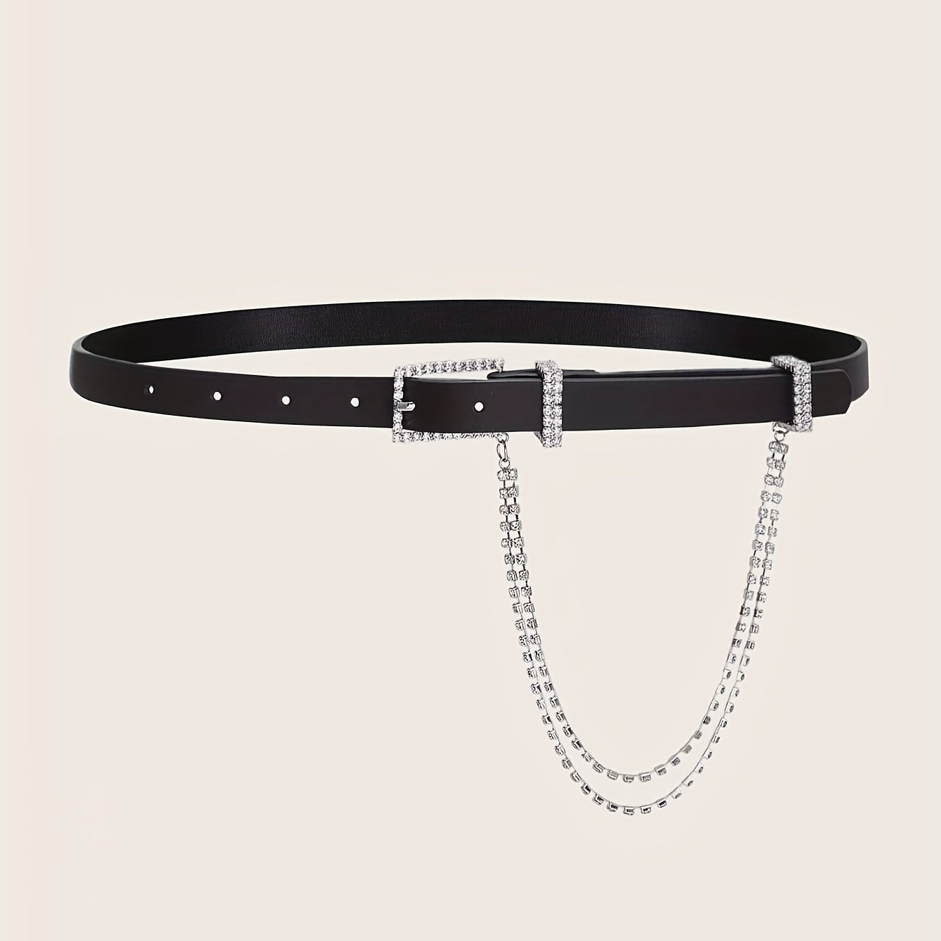 Rhinestone Chain Tassel PU Belt for Women