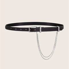 Rhinestone Chain Tassel PU Belt for Women