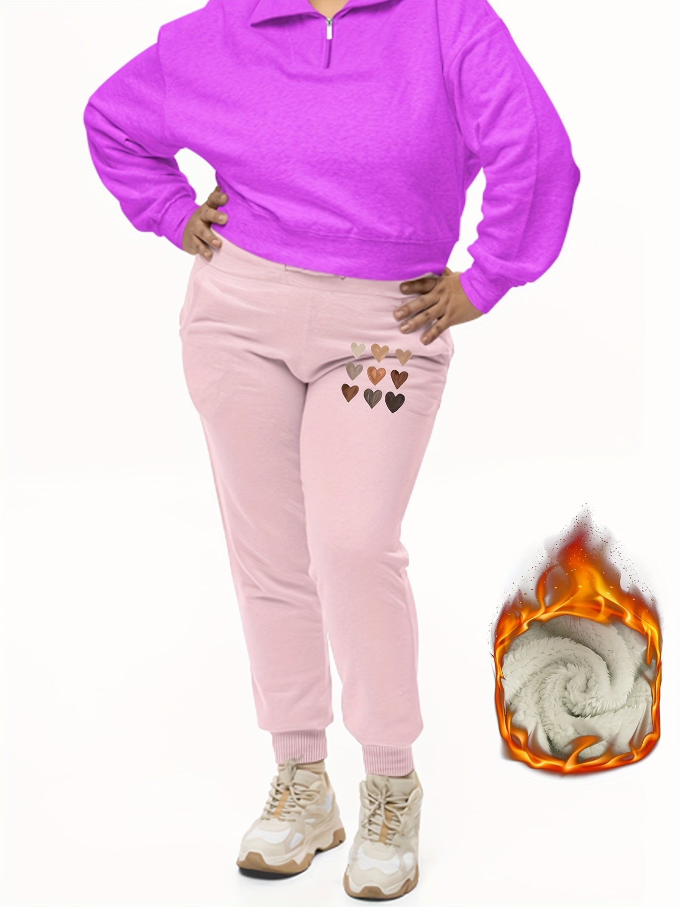 Women's Plus Heart Print Fleece Lined Joggers
