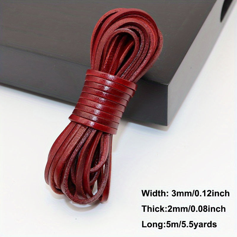 3mm Flat Round Leather Cord Dark Brown 5 Meters