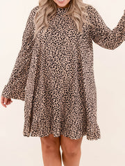  Leopard Print Flounce Sleeve Loose Fit Dress