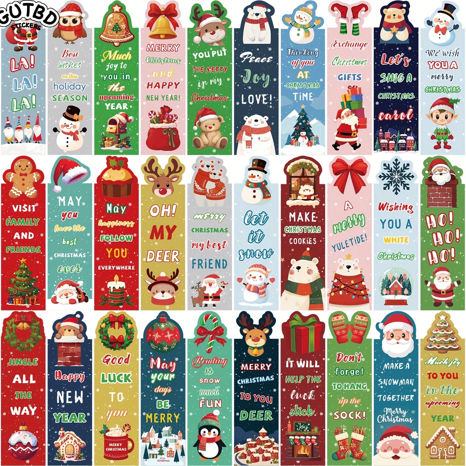 GUTBD 30Pcs Christmas Bookmarks Set - Festive Characters Paper Tags