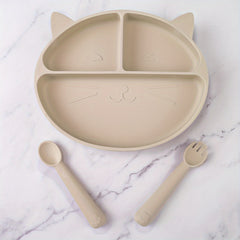Toddler Plates Silicone Infant Eating Set Cat 3-5pcs