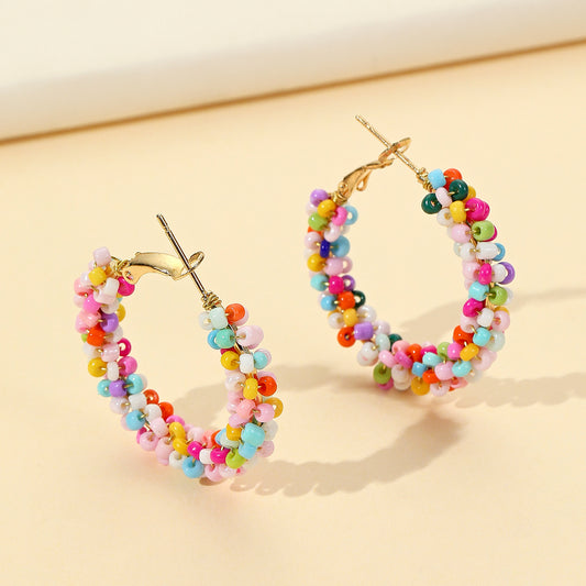 Colorful Rice Bead Hoop Earrings For Women