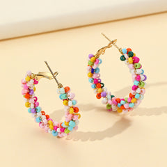 Colorful Rice Bead Hoop Earrings For Women
