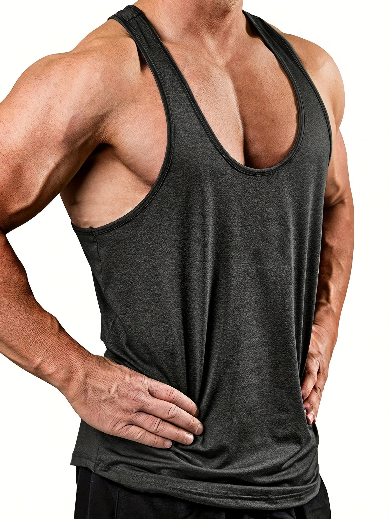 Men's Solid Workout Tank Top Casual Loose Stretch Knitted Top