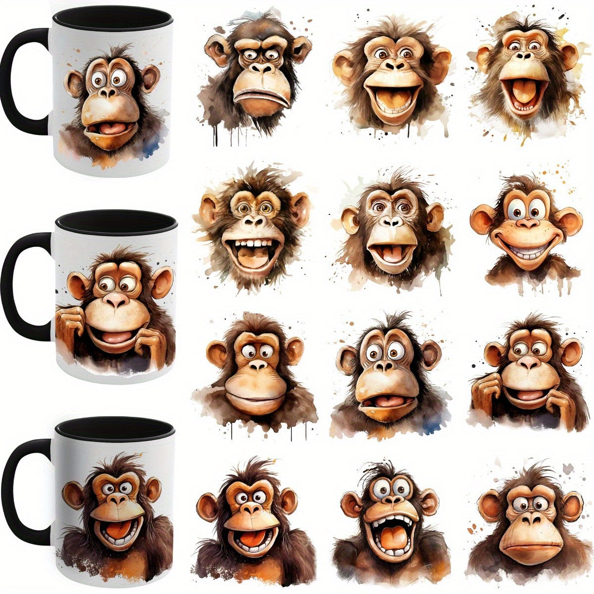 12pcs UV DTF Fun Monkey Stickers Set Waterproof & Scratch Resistant