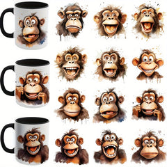 12pcs UV DTF Fun Monkey Stickers Set Waterproof & Scratch Resistant