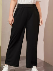  Casual Pants Women's Plus Solid Elastic Waist Straight Leg