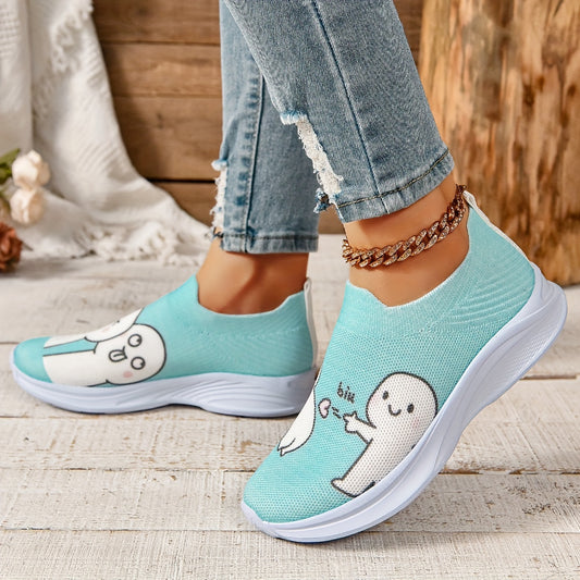 Women's Cartoon Graphic Walking Shoes Elastic Soft Sole Casual Sneakers