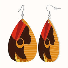 African Girl Silhouette Leather Earrings Boys Red Hat