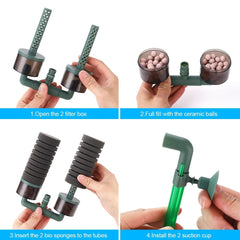 Dual Sponge Fish Tank Filter Quiet Submersible Foam Filter for Fresh & Saltwater