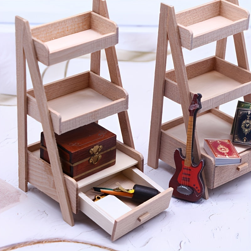 Wooden Plant Stand for Dollhouse & Model Gardens with 6 Colorful Plants