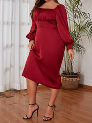  Satin Lantern Sleeve Midi Dress