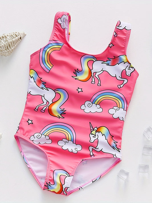 Girls Unicorn Print One Piece Tankini Swimsuit