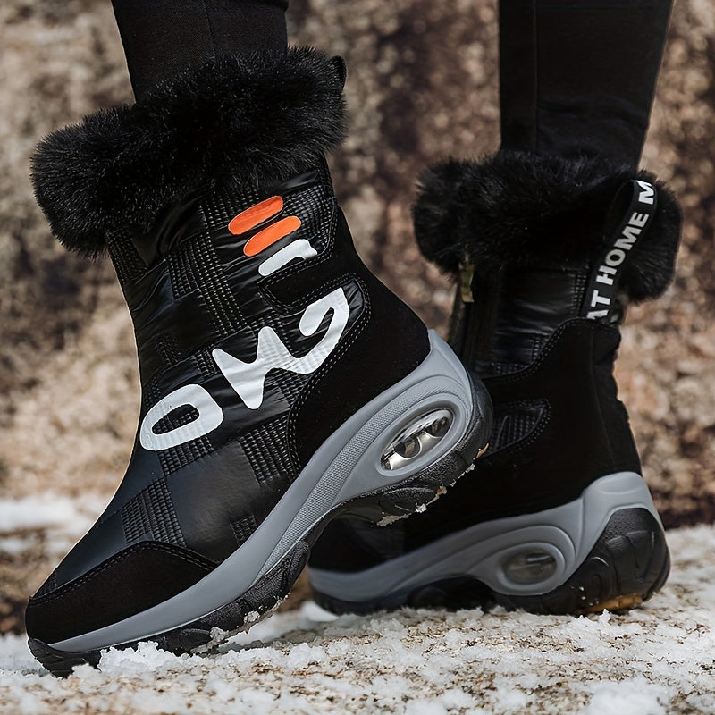Women's Patchwork Snow Boots Faux Fur Lined Anti Slip Winter Boots